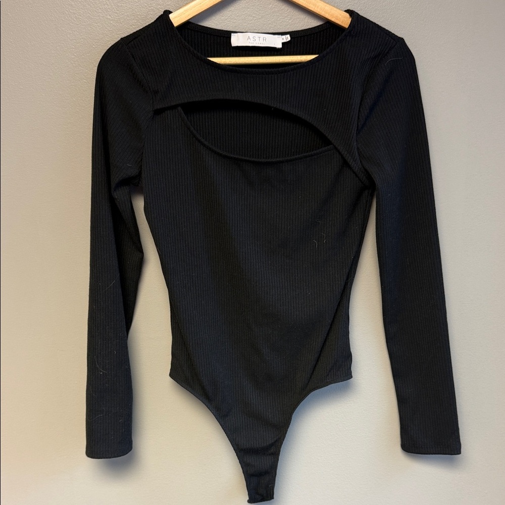 ASTR Black Cutout Long Sleeve Bodysuit Size M